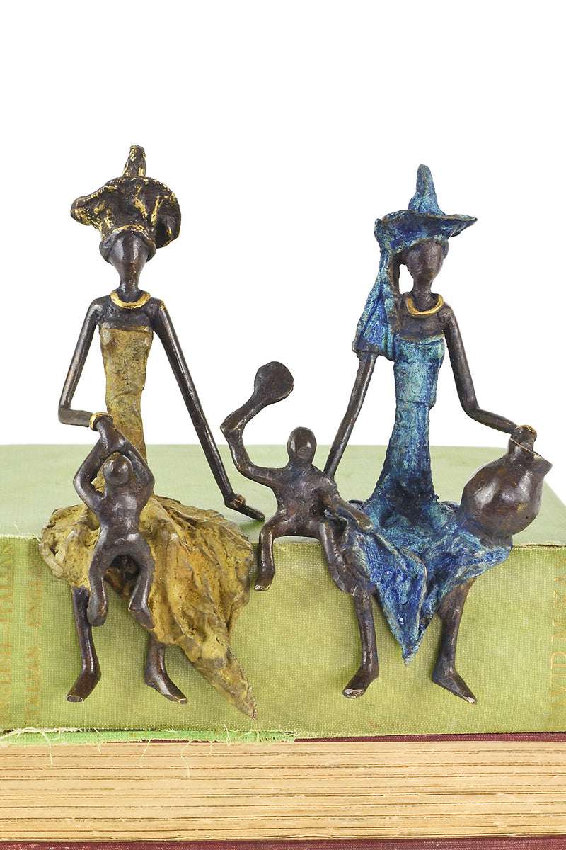 Assorted Bronze Seated Mother with Child Sculptures