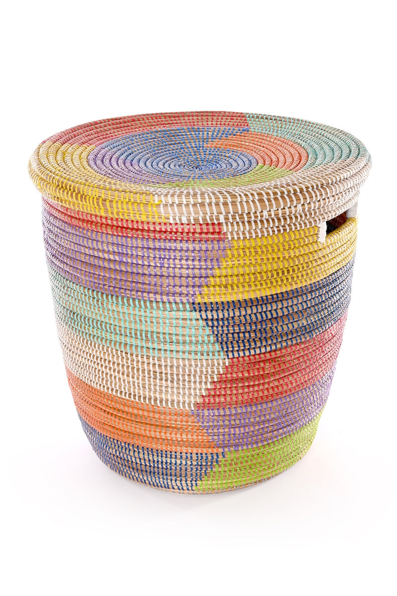 Rainbow Herringbone Lidded Storage Basket