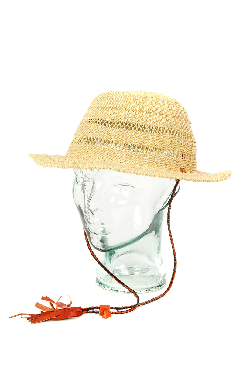Lace Weave Short Brimmed Straw Hat with Strap
