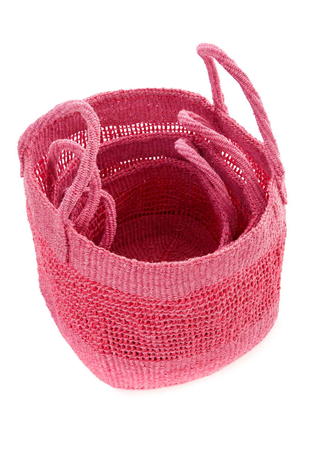 Set of Three Open Weave Pink Sisal Nesting Baskets