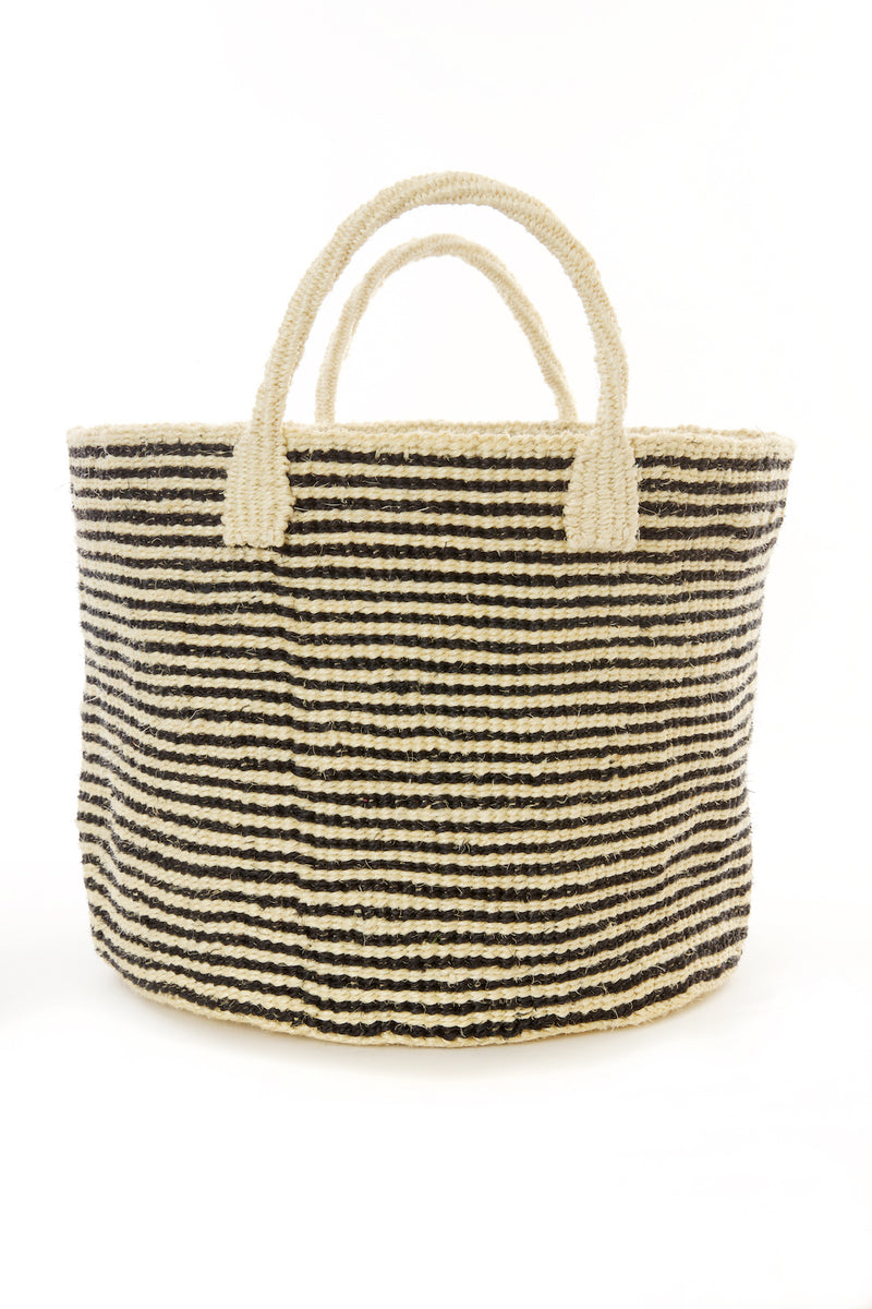 Black & White Narrow Stripe Sisal Tote