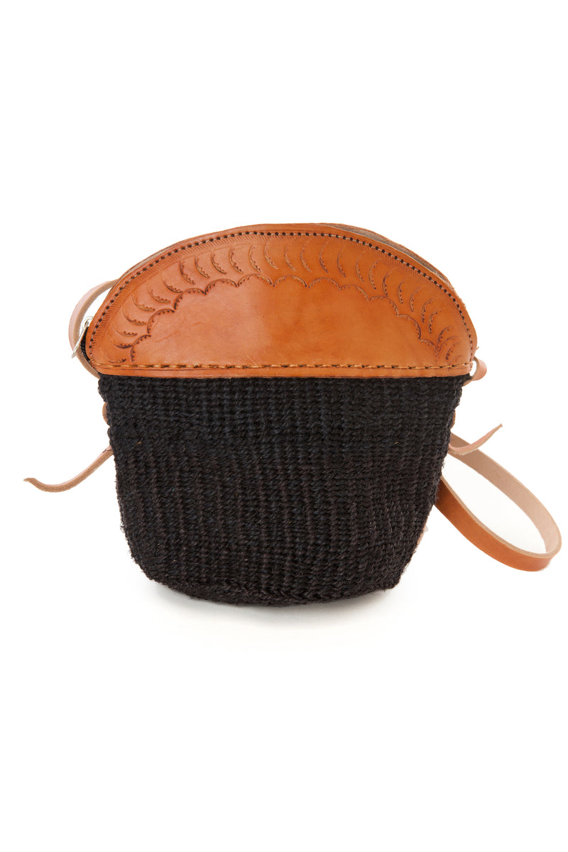 Black Sisal and Leather Petite Zippered Purse