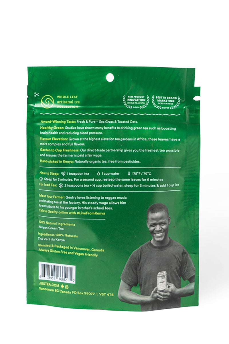 JusTea Glowing Green Loose Leaf Tea Pouch Swahili Wholesale