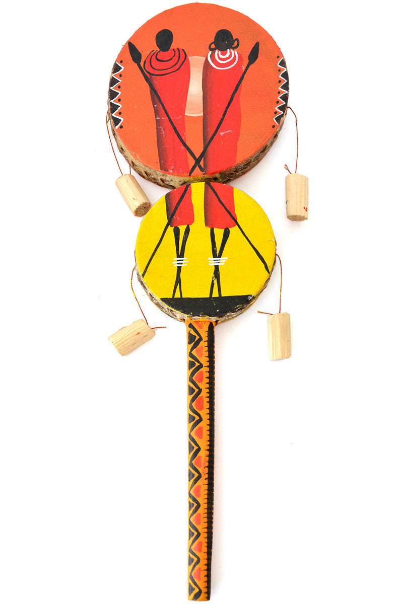Large Maasai Warrior Design Double Spin Drum