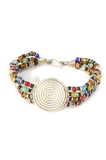 Kenyan Rainbow Beaded Bracelet with Silver Coil