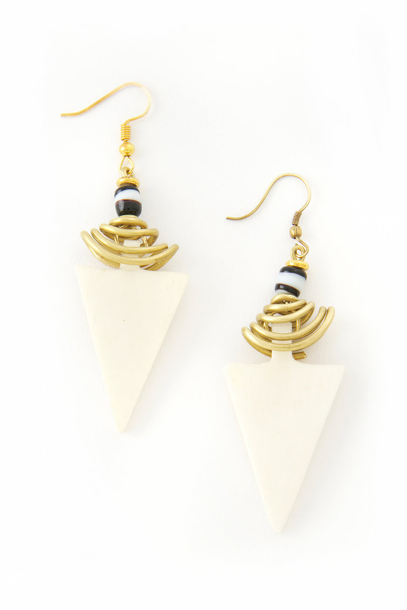 White Cow Bone & Brass Regent Earrings from Kenya