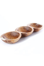 Wild Olive Wood Triple Well Serving Bowl with White Bone Inlay
