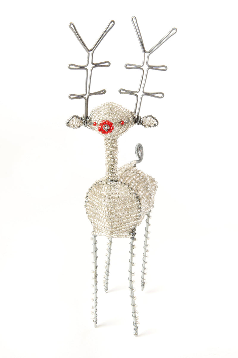 Silver Beaded Wire Reindeer Sculpture from Kenya