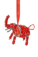 Red Beaded Wire Holiday Elephant Ornament