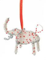 Silver Beaded Wire Holiday Elephant Ornament