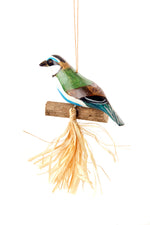 Hand Painted Perched Wooden Bird Ornament - Assorted