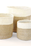 Set of Three Beige and Cream Sisal Nesting Baskets