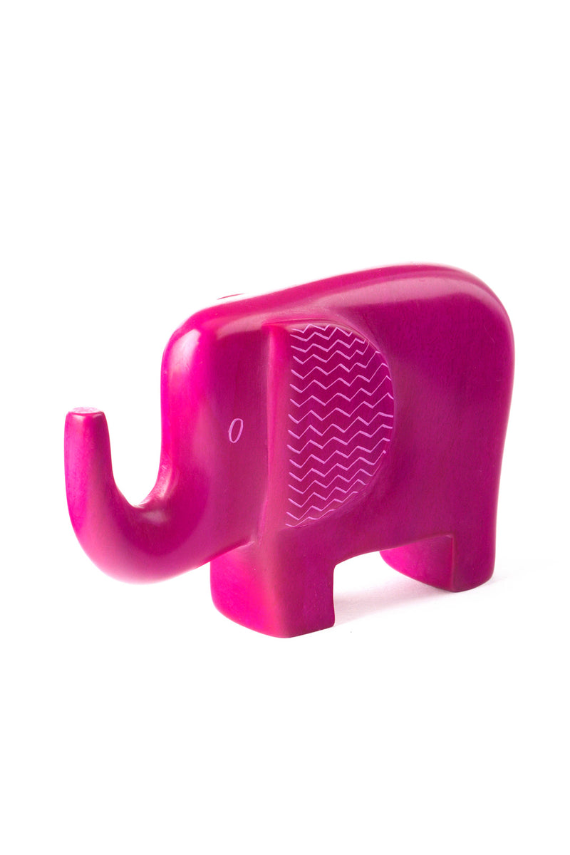 Pink Bashful Zig-Zag Elephant Soapstone Sculptures RM39A  Small Elephant