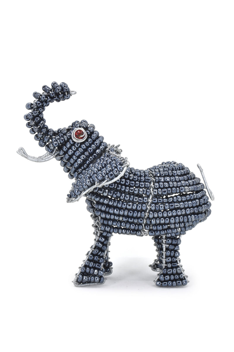 Patmore's Charcoal Blue Beaded Elephant Sculpture