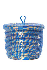 Blue and White Blossom Lidded Storage Basket