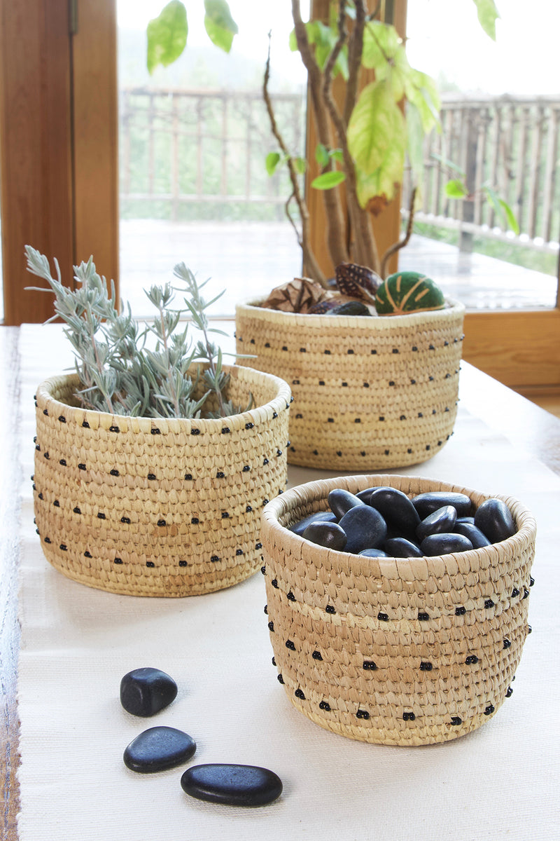 Ngurunit Nomadic Camel Milking Baskets with Black Beaded Dots