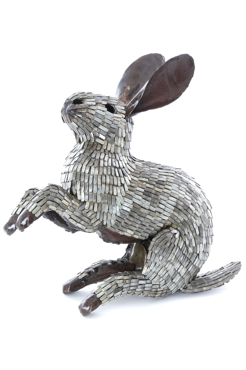 Recycled Metal Running Rabbit Sculpture from Zimbabwe
