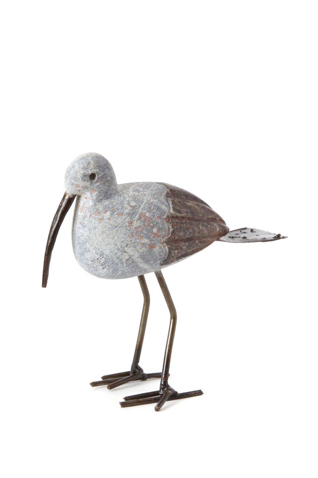 Metal and Stone Stork Bird Sculpture