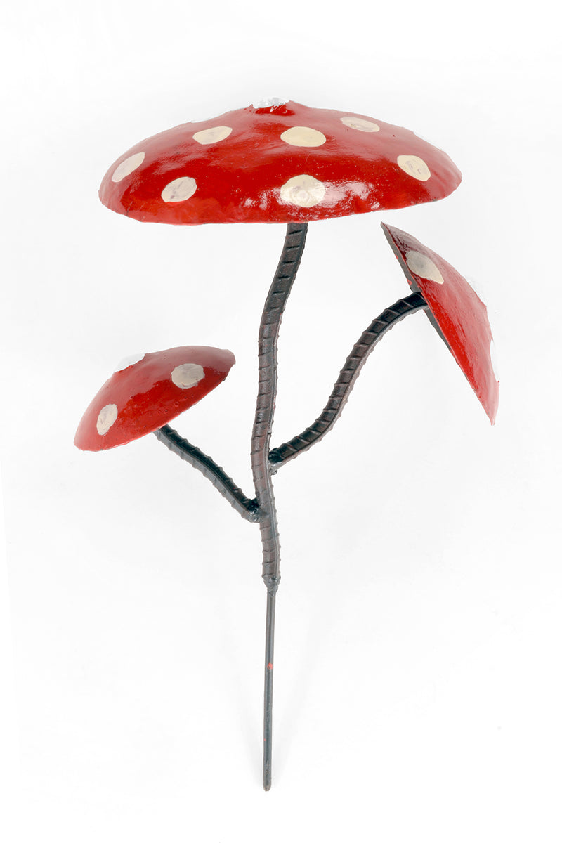 Red Recycled Metal Mushroom Garden Stake