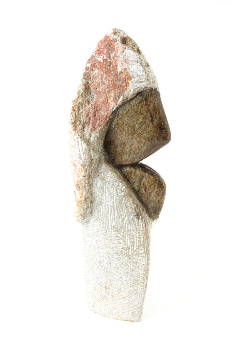 Zimbabwean Serpentine Stone Two Windblown Sisters Sculpture