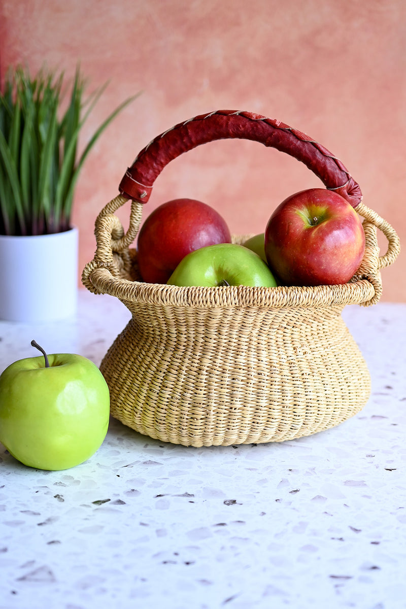 Petite Natural Swing Basket with Brown Leather Handle