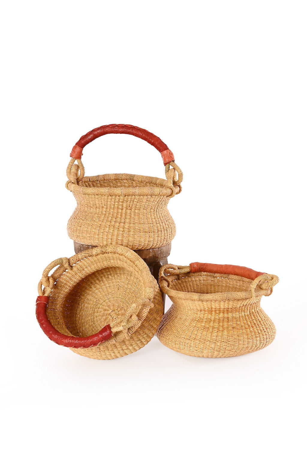 Petite Natural Swing Basket with Brown Leather Handle