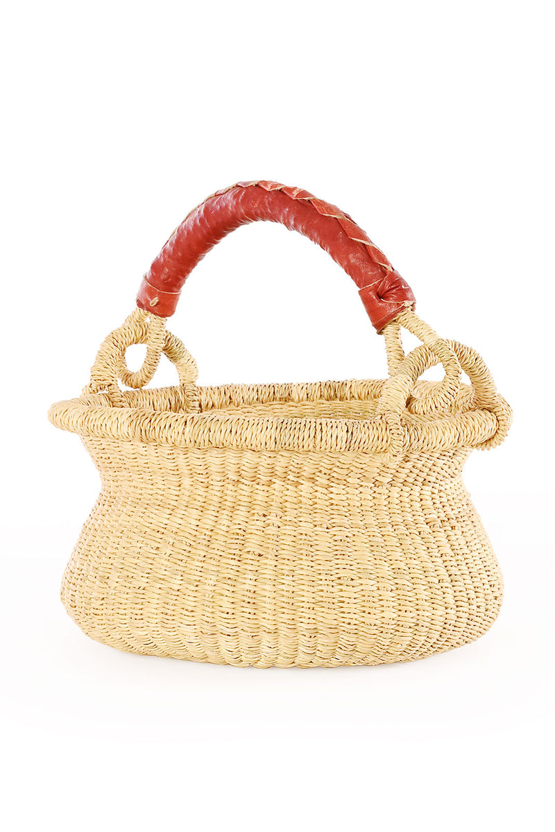 Petite Natural Swing Basket with Brown Leather Handle