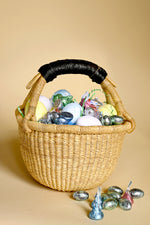 Natural Baby Ghanaian Bolga Basket with Black Leather Handle