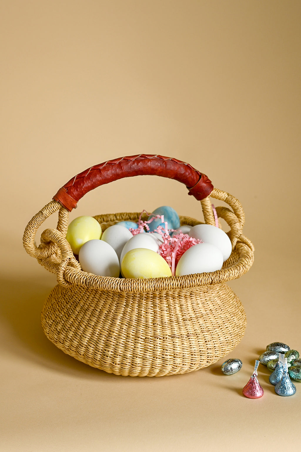 Petite Natural Swing Basket with Brown Leather Handle
