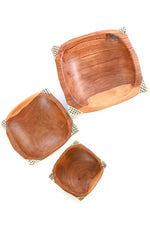 <i>Imperfect:</i> Set of Three Square Wild Olive Wood Square Bowls with Bone Inlay