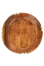 <i>Imperfect:</i> 10" Wild Olive Wood Round Serving Plate with Striped Bone Inlay