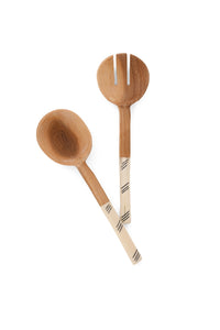 Imperfect: Petite Wild Olive Wood Salad Servers with Etched Bone Handles