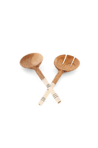 Imperfect: Petite Wild Olive Wood Salad Servers with Etched Bone Handles