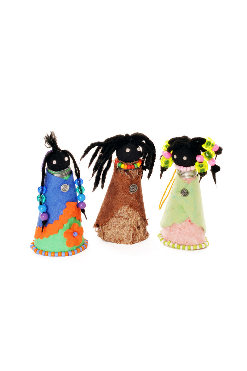 Set of 3 Zimbabwean Beaded Paper Doll Ornaments