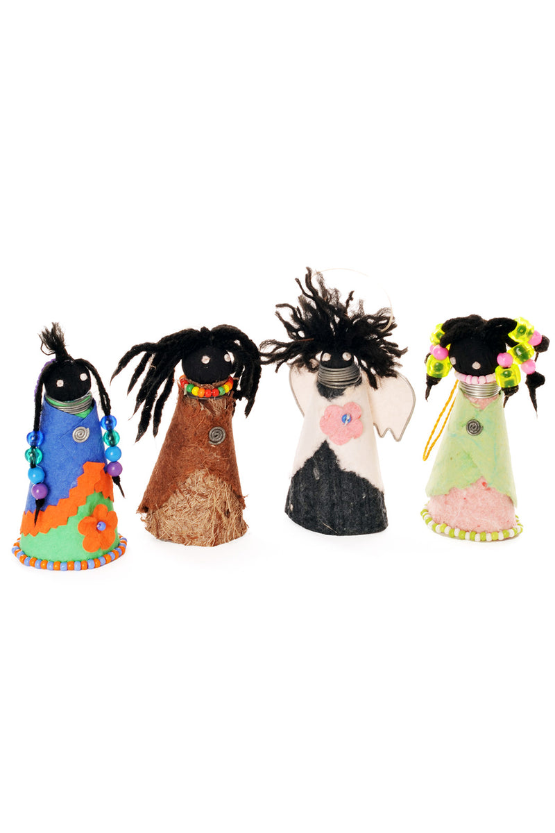 Set of 4 Zimbabwean Beaded Paper Doll Ornaments