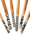 Kenyan Olive Wood Simple Salad Servers with Batik Bone Handles