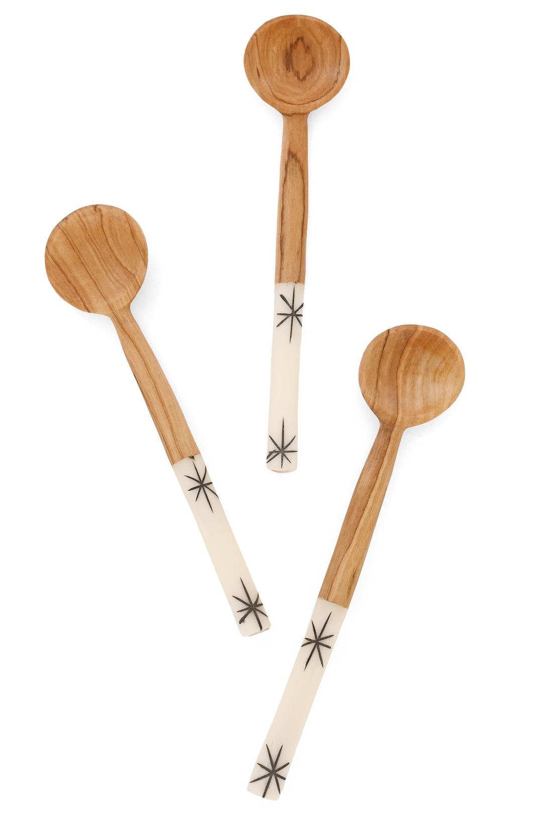 Wild Olive Wood Spoon with Etched Cow Bone Handles