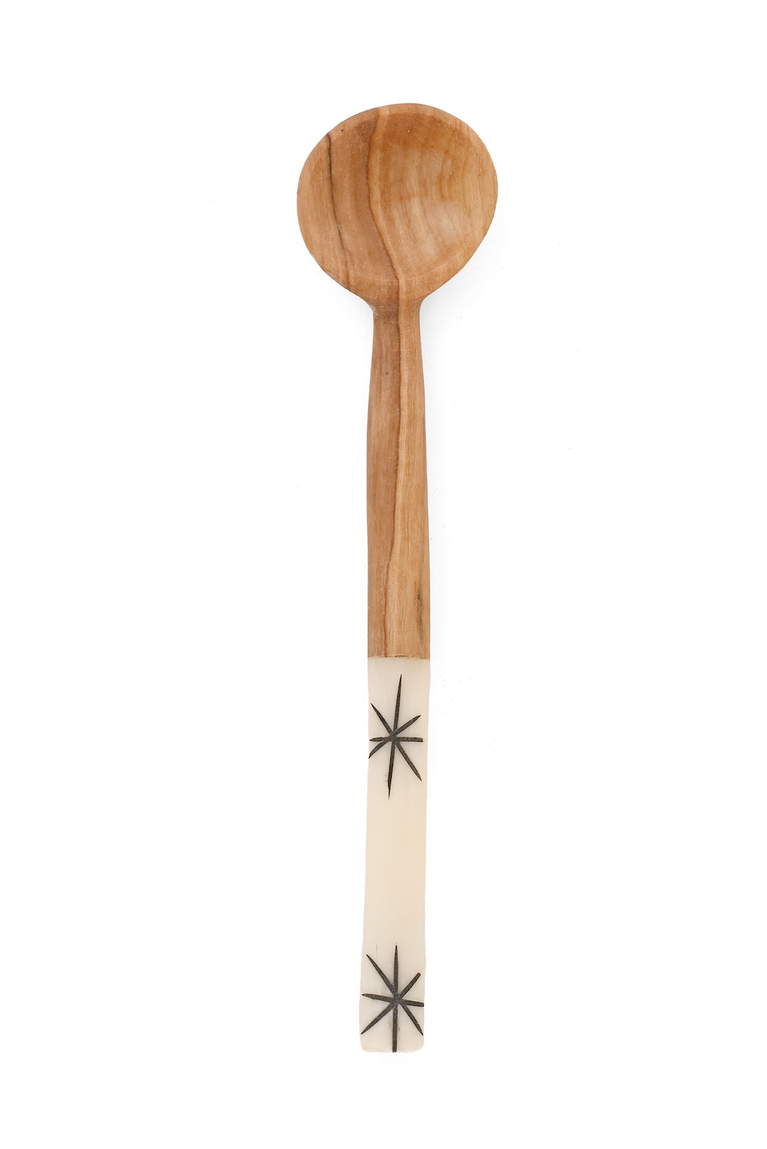 Wild Olive Wood Spoon with Etched Cow Bone Handles