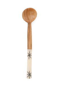 Wild Olive Wood Spoon with Etched Cow Bone Handles