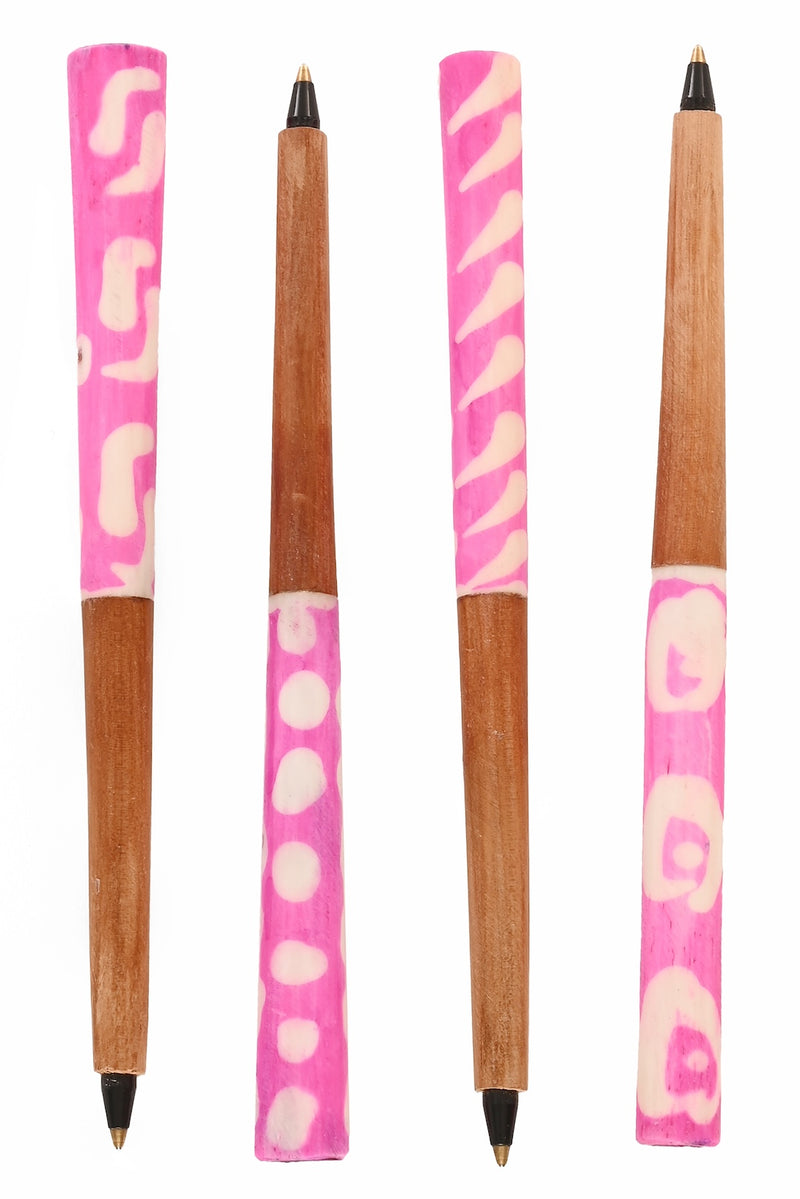 Akamba Batik Dyed Cow Bone and Wild Olive Wood Ink Pen - Pink