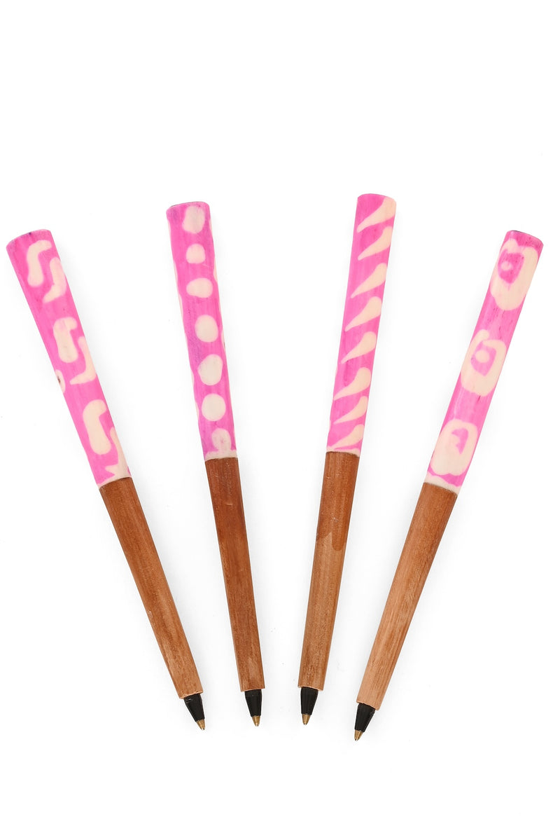 Akamba Batik Dyed Cow Bone and Wild Olive Wood Ink Pen - Pink