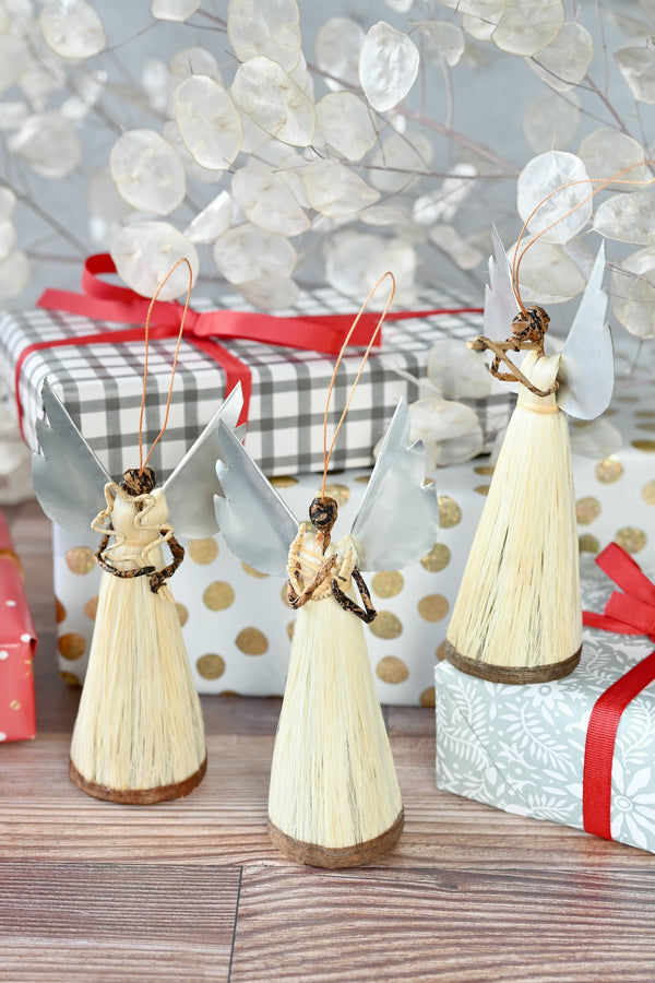 Silver Winged Standing Angel Ornament