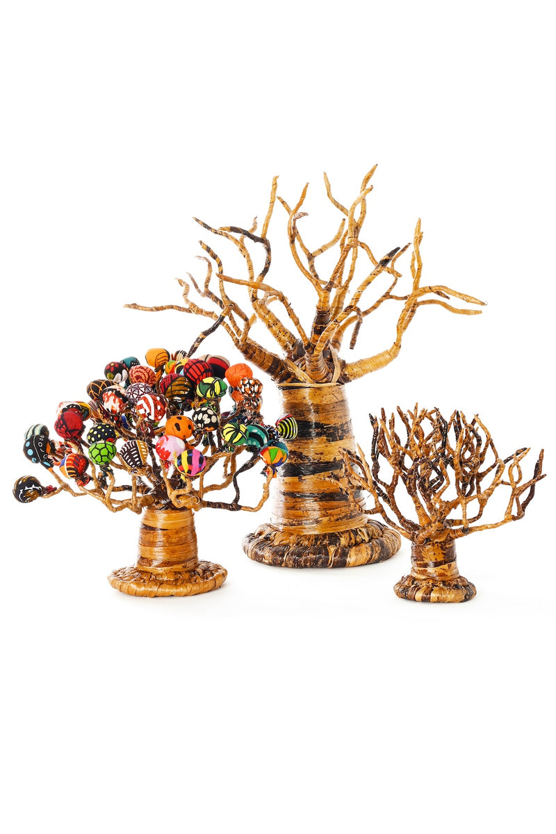 Banana Fiber Baobab Tree with Kitenge Cloth Baubles