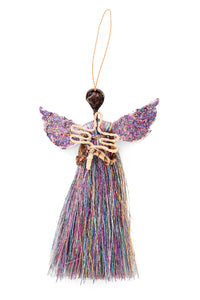 Rainbow Shimmer Banana Fiber & Thread Angel Ornament