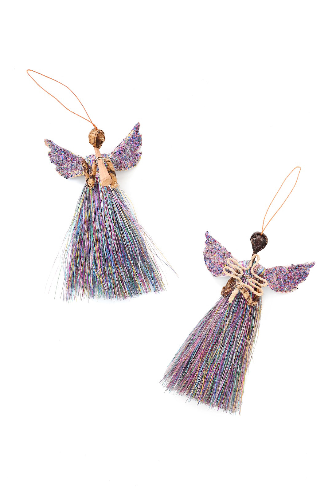 Rainbow Shimmer Banana Fiber & Thread Angel Ornament