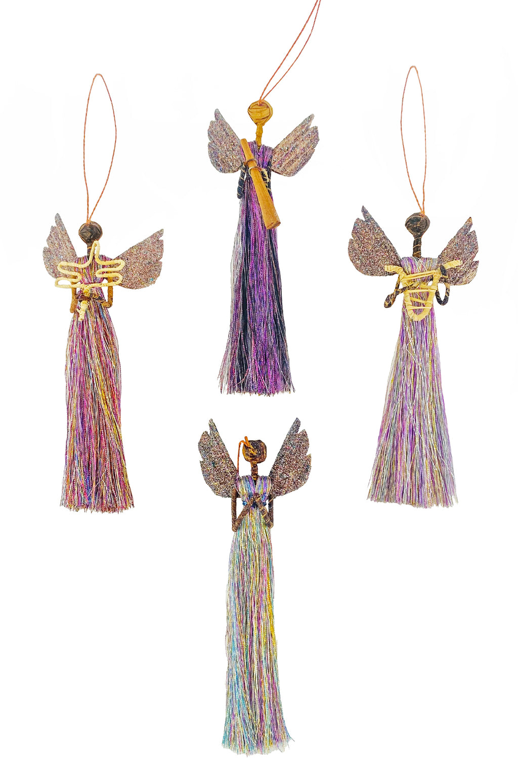 Rainbow Shimmer Banana Fiber & Thread Angel Ornament