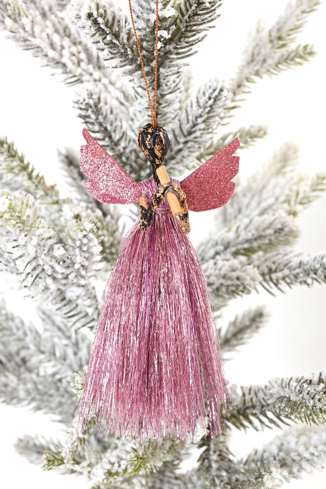 Banana Fiber & Pink Thread Angel Ornament