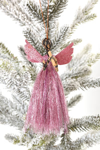 Banana Fiber & Pink Thread Angel Ornament