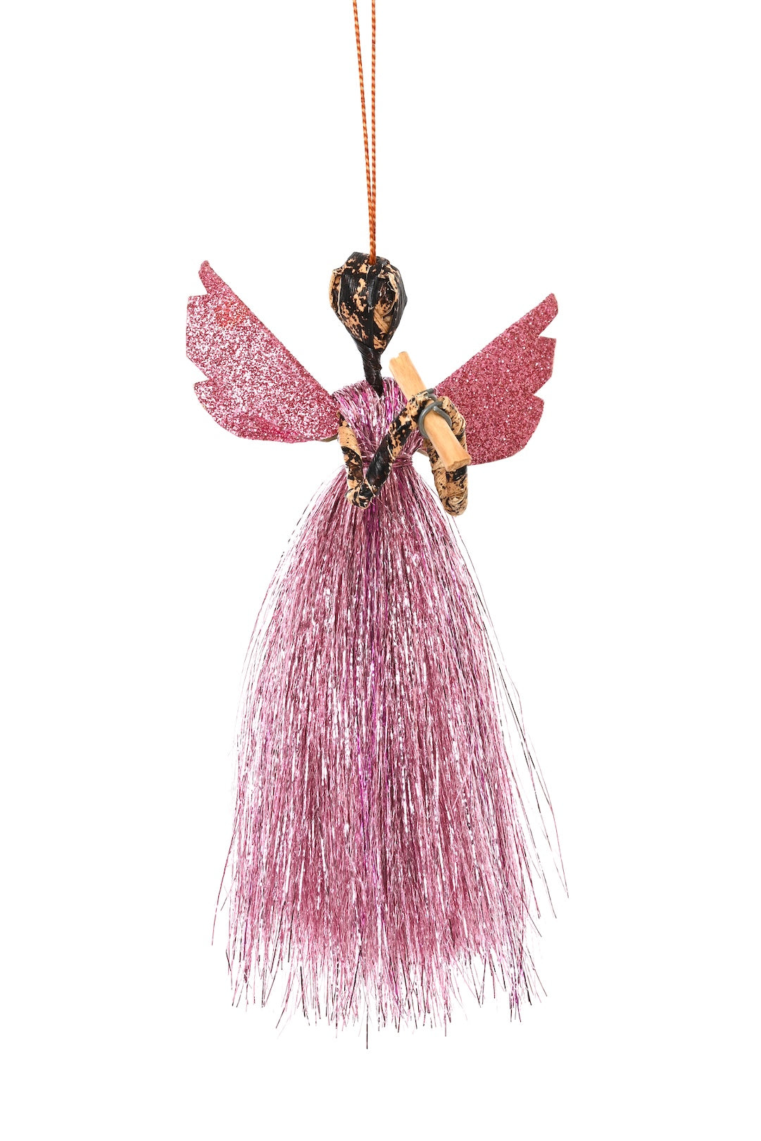 Banana Fiber & Pink Thread Angel Ornament