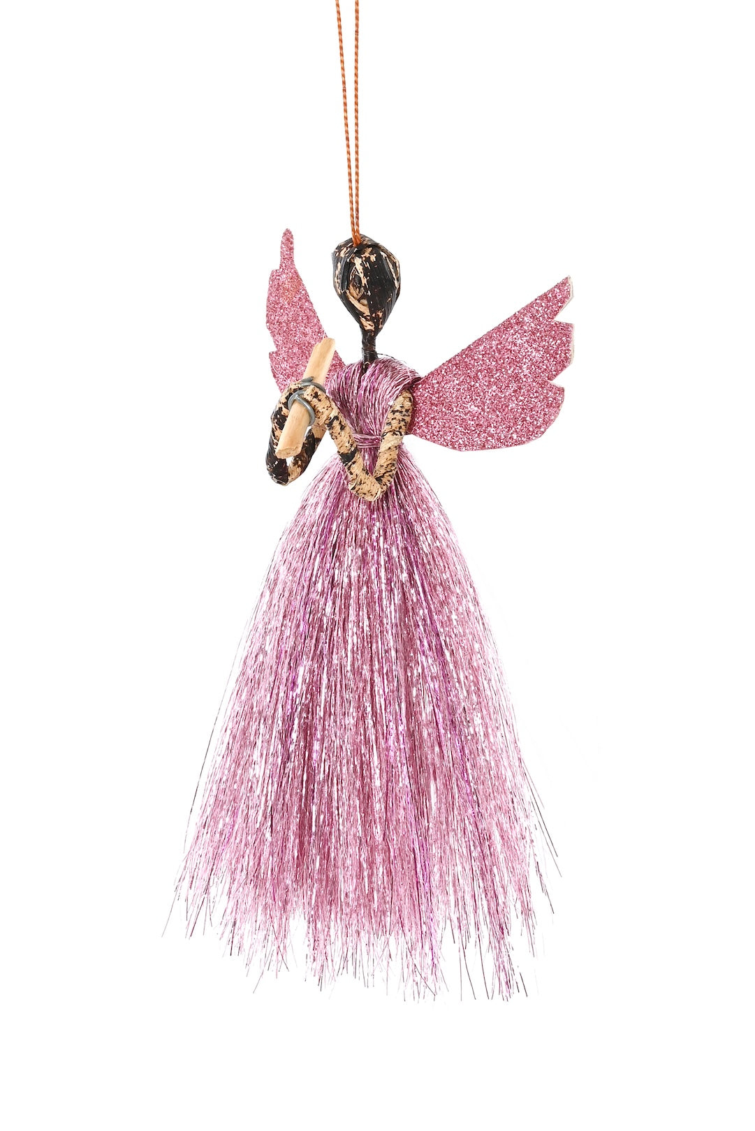 Banana Fiber & Pink Thread Angel Ornament